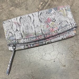 Stylish Multicolor Snakeskin Clutch with Rhinestone Accents